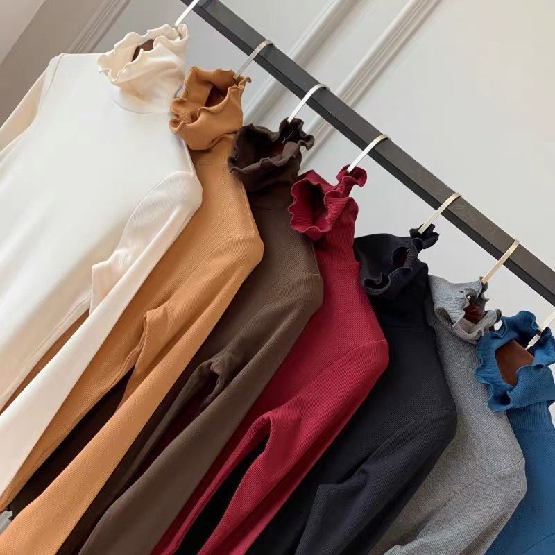 2024 autumn and winter New mulberry silk pile collar bottoming shirt Women's turtleneck fleece-lined thick long sleeve wooden ear top women