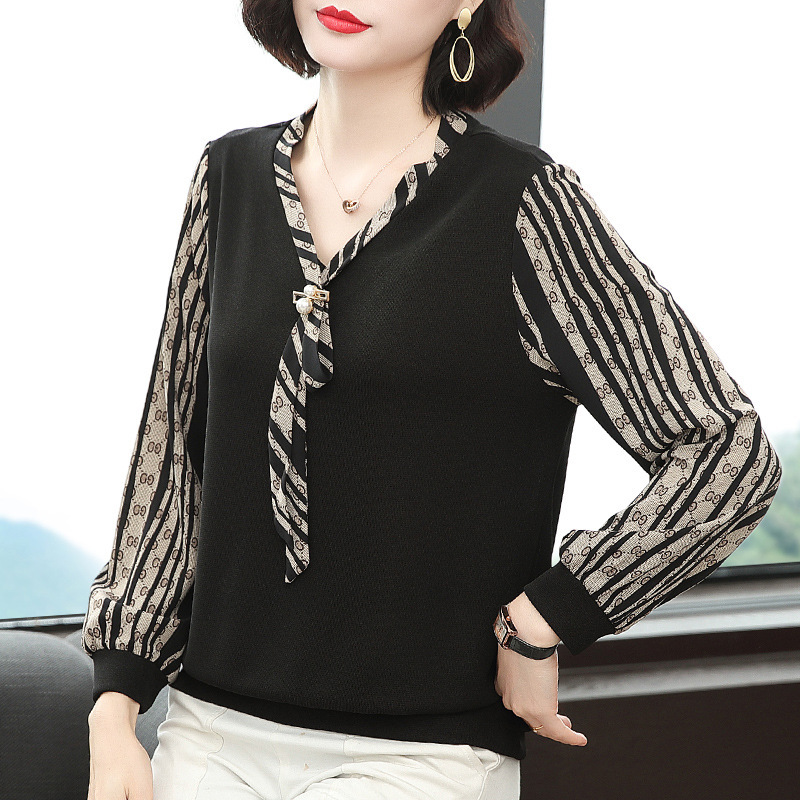 Mom's Long-Sleeved T-Shirt, Loose Autumn Top, 2023 Spring New Style, Middle-Aged Belly-Covering Base Shirt, Stylish Top