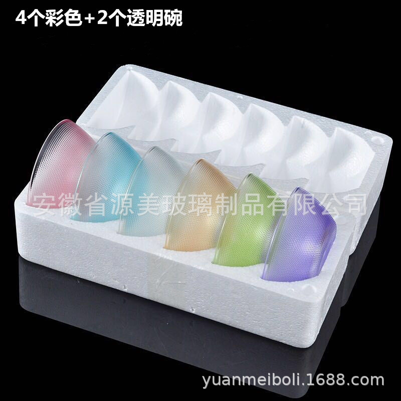 Juego de seis piezas de regalo publicitario en stock traje de tazón de ensalada de frutas de vidrio de color transparente