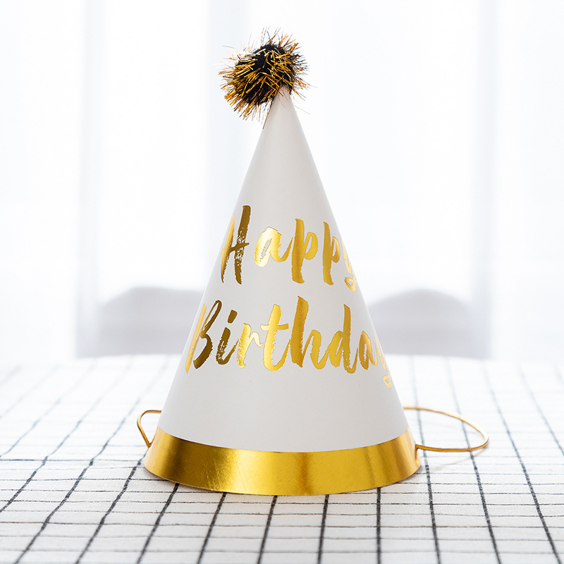 Sombrero de papel, sombrero de cumpleaños para niños de oro negro, gorra de pastel flash para adultos, gorra de bola, sombrero de fiesta, suministros de decoración