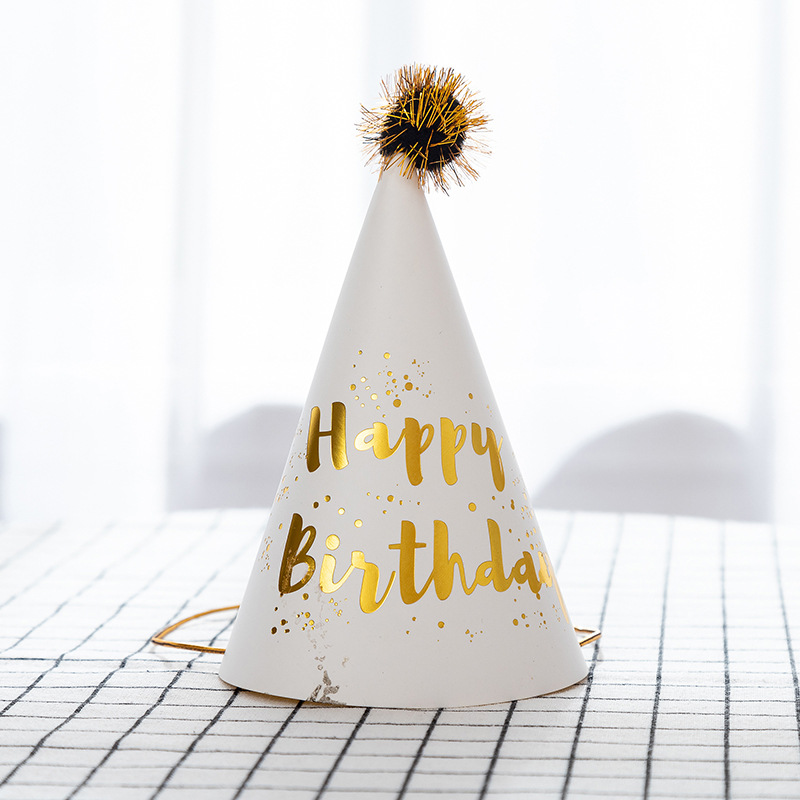 Sombrero de papel, sombrero de cumpleaños para niños de oro negro, gorra de pastel flash para adultos, gorra de bola, sombrero de fiesta, suministros de decoración