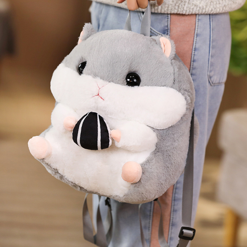 Mochila multifuncional para calentar las manos con forma de hámster, lindo peluche, muñeco de hámster pequeño, mochila pequeña, almohada de mano de dibujos animados