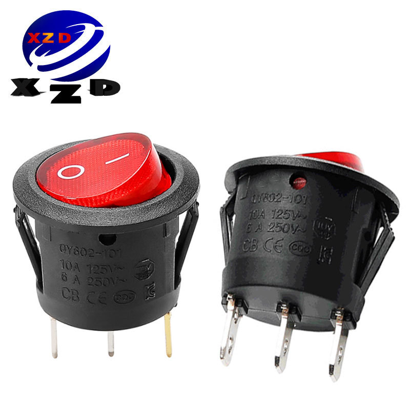 KCD2圆型带灯开关  kcd2-101船型开关  家电圆型电源翘板红灯开关