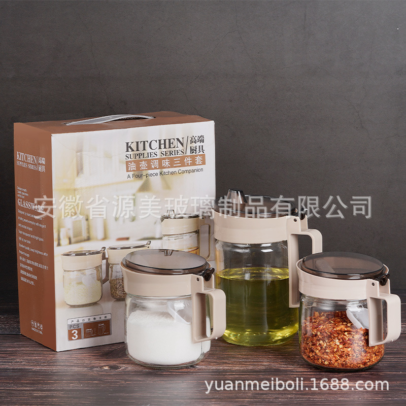 Tarro de condimento de olla de aceite ámbar de 3 piezas (24 juegos/caja)