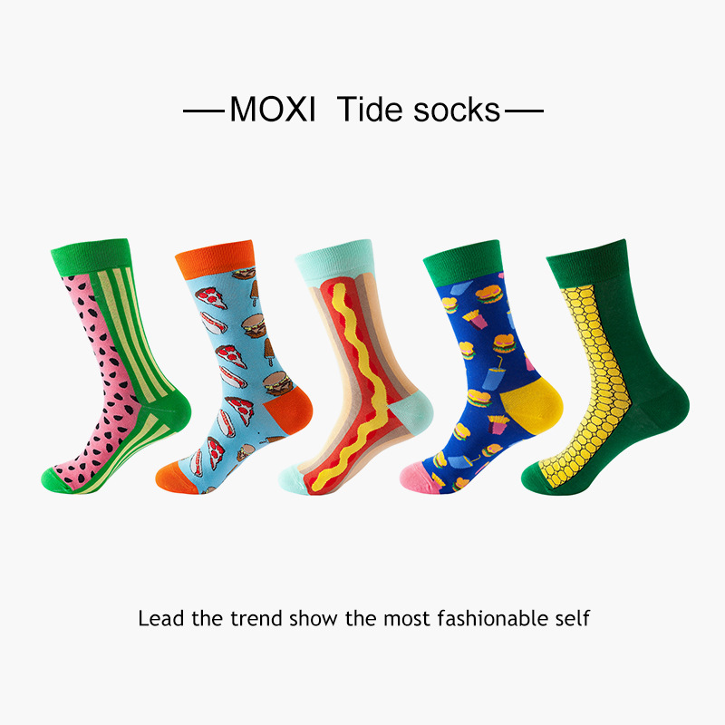 5 pares de calcetines de comercio exterior europeos y americanos calcetines de otoño e invierno para hombres calcetines de media pantorrilla ins par calcetines de moda calcetines de baloncesto de las mujeres al por mayor transfronteriza