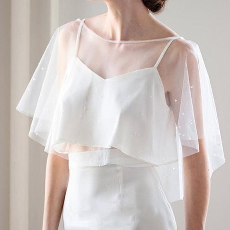 2025 European and American Foreign Trade Bridal Wedding Shawl Paired with Dress Women's Mesh Jacket Cheongsam Round Neck Rolled Edge Cape 2025 European and American Foreign Trade Bridal Wedding Shawl Paired with Dress Women's Mesh Jacket Cheongsam Round Neck Rolled Edge Cape