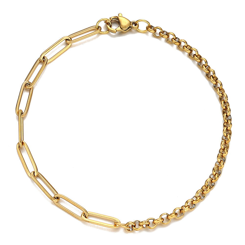 ins trendy simple Net red stainless steel chain Women's bracelet circle chain clip chain combination chain bracelet wholesale