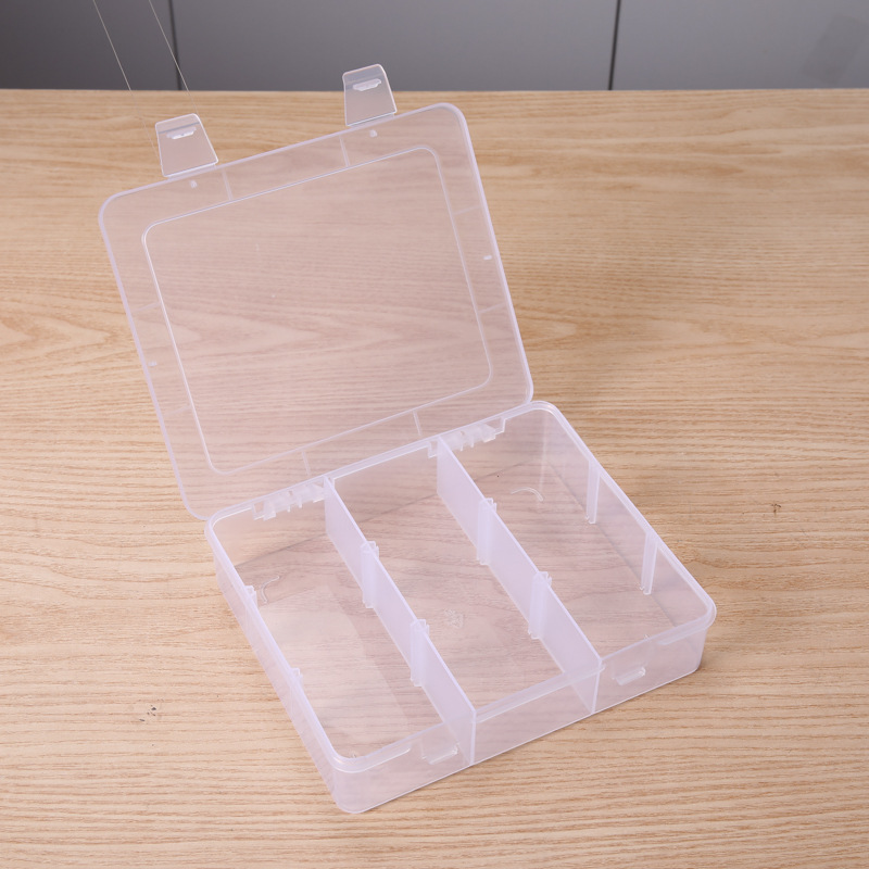 透明固定3格塑料盒防尘带盖双扣分类储物盒零件工具产品包装盒子