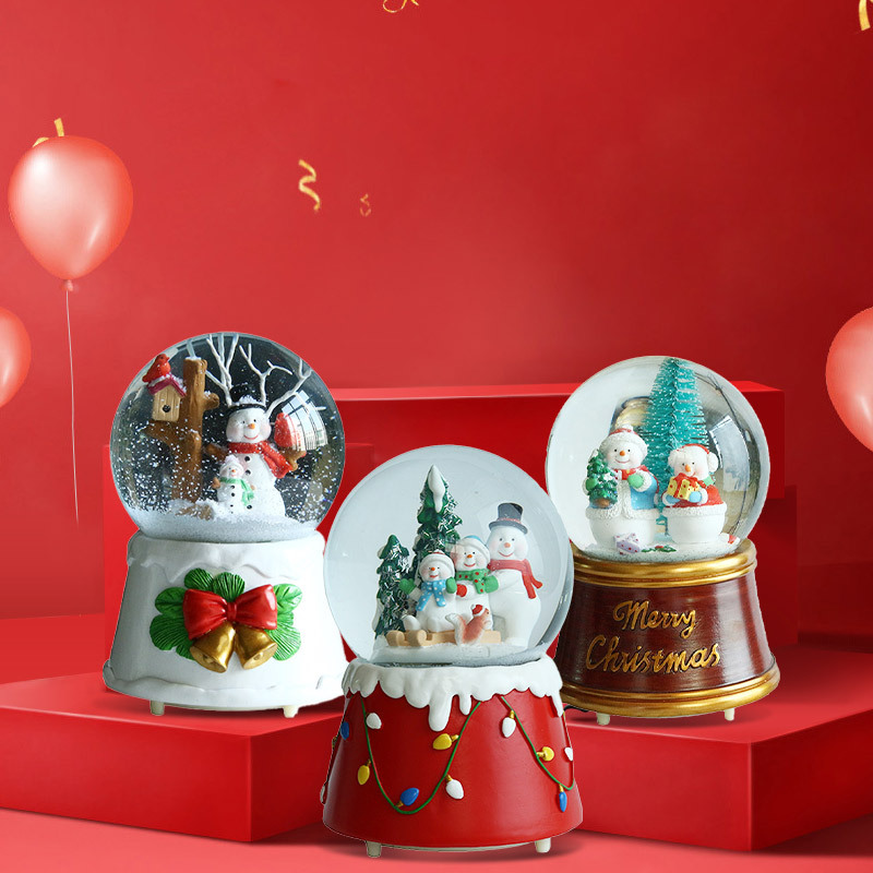  Customized Christmas Music Crystal Ball Ornaments Creative Little Snowman Resin Decoration Snowflake Water Polo Gift Handmade