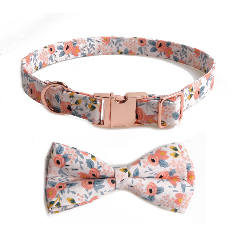 AMINGER NEW PET COLLAR FLORAL DOG COLLAR ALL METAL ROSE GOLD BUCKLE BOW COLLAR