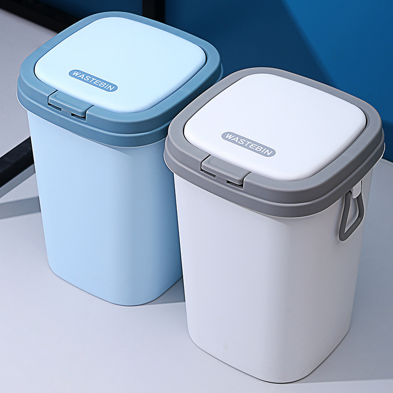 Plastic Trash Can, Waste Basket, Press-Type for Bathroom, Laundry Room, Kitchen, Office, Children's Room, Dormitory