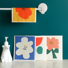 Kitchen creative water-absorbent cleaning dishcloth Printed simple thickened wood pulp cotton bamboo fiber rag