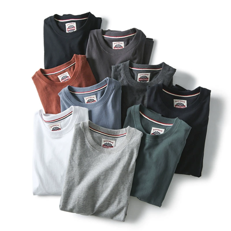 Декоративная отделка на рукавах! Однотонная, универсальная, 100% хлопок! Экспортный излишек: мужская летняя футболка с коротким рукавом, топ с короткими рукавами.