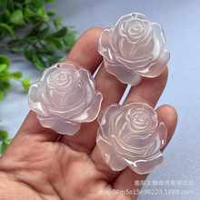 白玉髓玫瑰花吊坠玛瑙女士款毛衣链玉坠挂件淘宝抖音直播货源批发