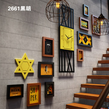 高分子_2661照片墙混搭工业风楼梯照片墙组合相框装饰画希腊钟表