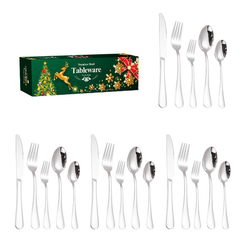 Amazon cross-border 20PC stainless steel knife, fork and spoon set Western tableware black and gold color steak knife, fork and spoon