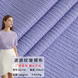 春夏款热销时装面料 水波条纹压皱提花涤氨潮版时装礼服针织布料