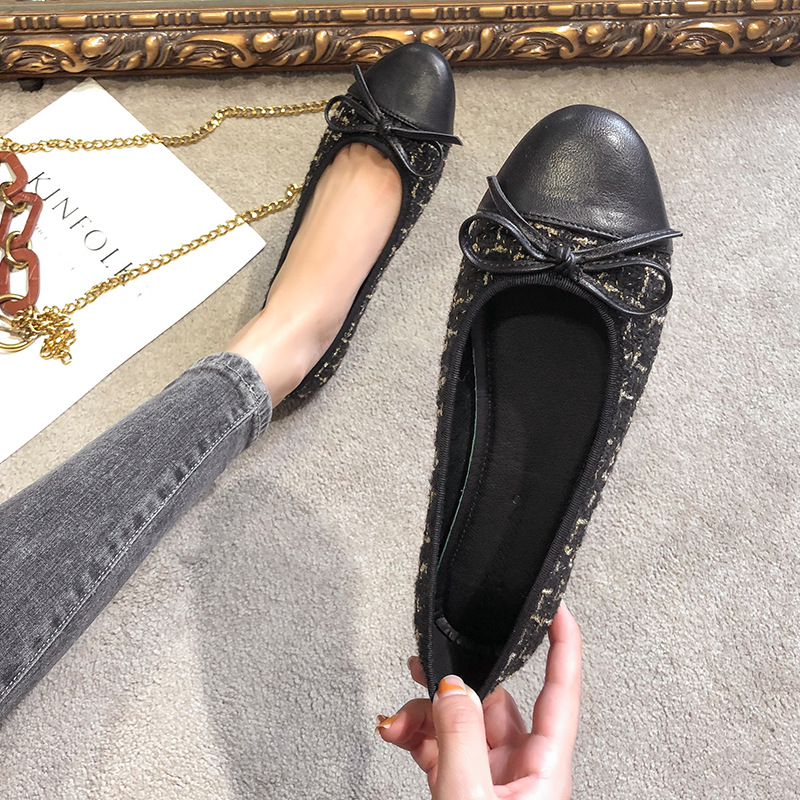 2023 primavera nueva boca baja celebridad de Internet estilo Chanel zapatos de una sola capa zapatos de guisantes de fondo suave de las mujeres zapatos planos tallas grandes zapatos de mujer 41-43