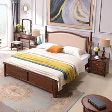 实木床卧室1.8米双人床橡胶木主卧床罗马柱软包木床南康家具低箱