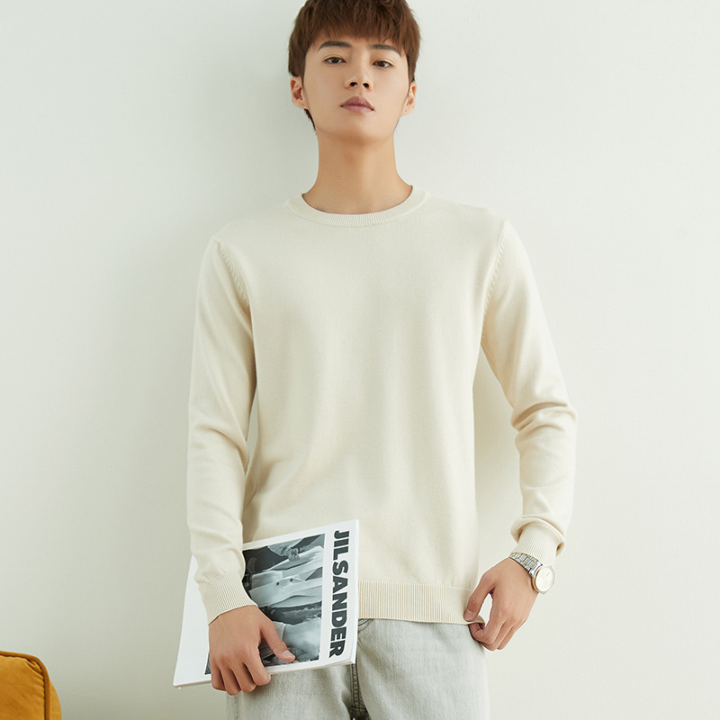 Otoño e invierno suéter de cuello redondo de los hombres de estilo coreano SLIM-Fit color sólido suéter de manga larga engrosada Jersey camisa de fondo suéter de los hombres de moda