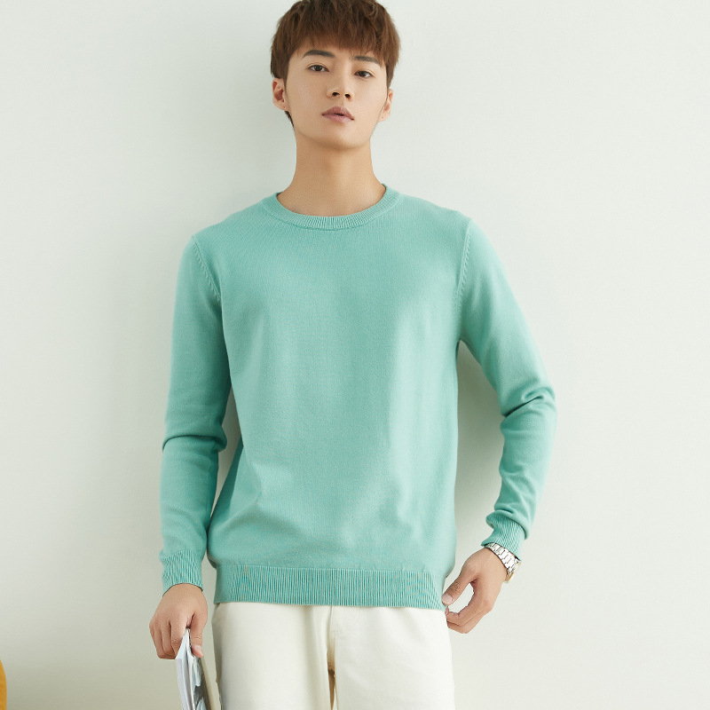 Otoño e invierno suéter de cuello redondo de los hombres de estilo coreano SLIM-Fit color sólido suéter de manga larga engrosada Jersey camisa de fondo suéter de los hombres de moda