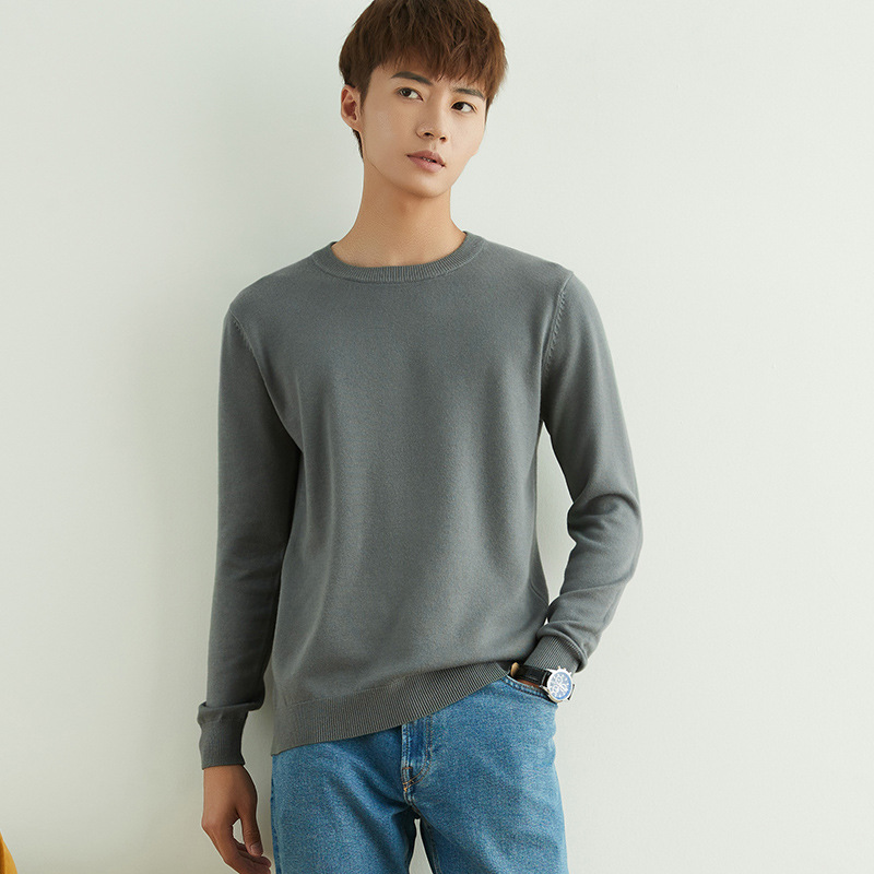 Otoño e invierno suéter de cuello redondo de los hombres de estilo coreano SLIM-Fit color sólido suéter de manga larga engrosada Jersey camisa de fondo suéter de los hombres de moda