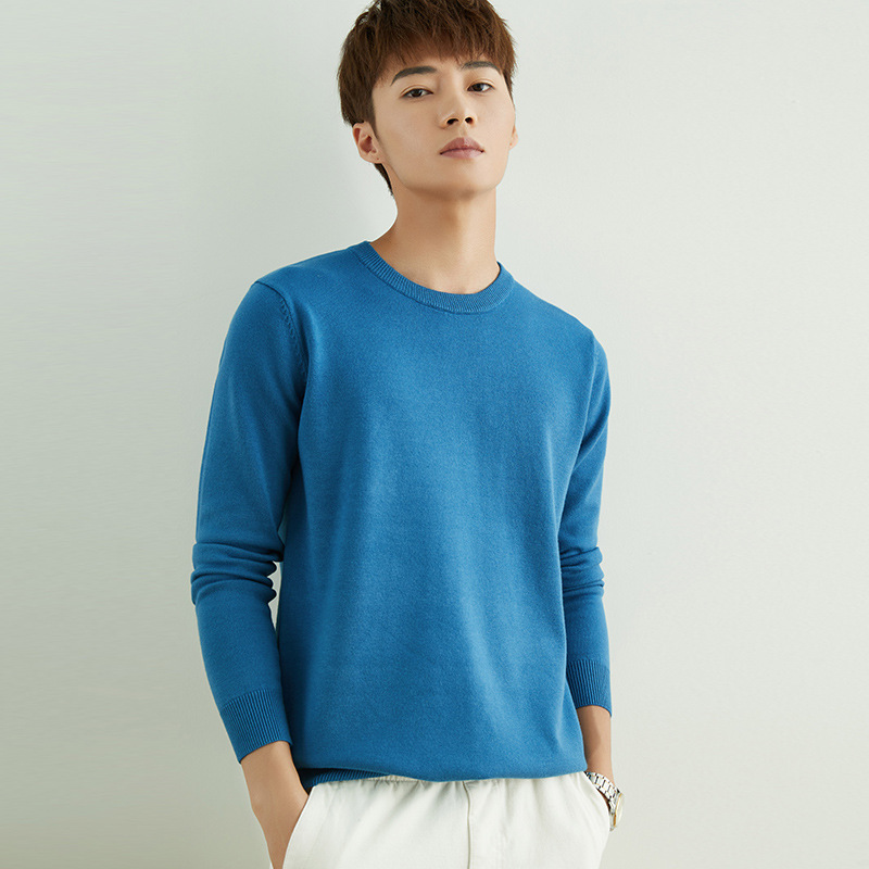 Otoño e invierno suéter de cuello redondo de los hombres de estilo coreano SLIM-Fit color sólido suéter de manga larga engrosada Jersey camisa de fondo suéter de los hombres de moda