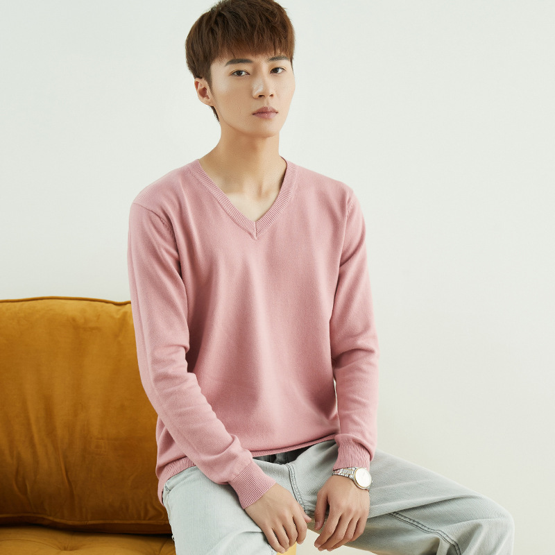 Otoño e invierno suéter de cuello redondo de los hombres de estilo coreano SLIM-Fit color sólido suéter de manga larga engrosada Jersey camisa de fondo suéter de los hombres de moda