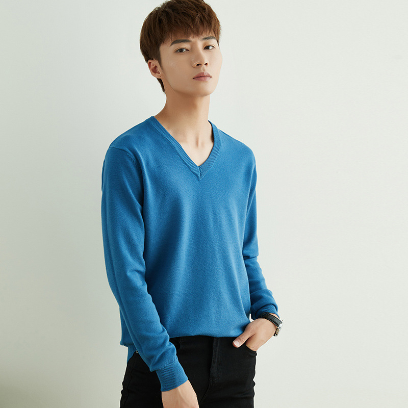 Otoño e invierno suéter de cuello redondo de los hombres de estilo coreano SLIM-Fit color sólido suéter de manga larga engrosada Jersey camisa de fondo suéter de los hombres de moda