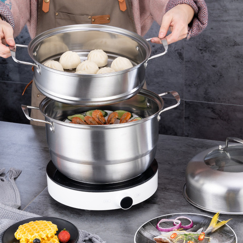 Thickened stainless steel pot three-layer steamer double-bottomed double-layer stainless steel steamer soup pot practical gift pot wholesale