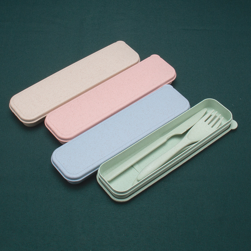 Cuchillo diario de trigo, tenedor y cuchara conjunto de tres piezas cuchillo de cena portátil de viaje para estudiantes, tenedor de fideos, cuchara de sopa 3 piezas logo