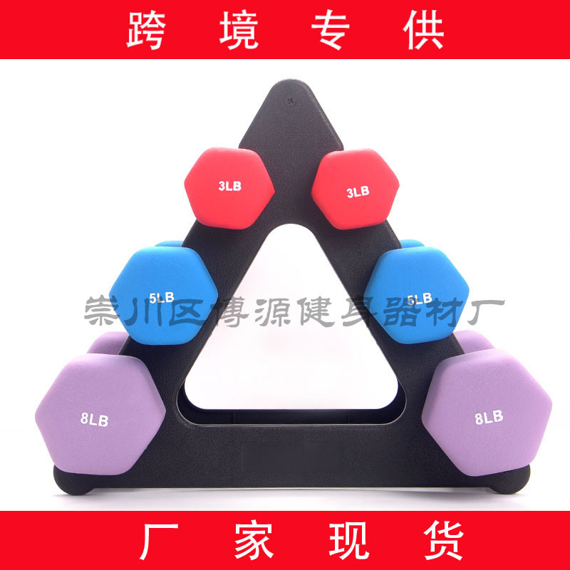 Transfronterizo en stock suministro de plástico hojas grandes y pequeñas triángulo dumbbell rack Home Office combinación fija fitness dumbbell rack