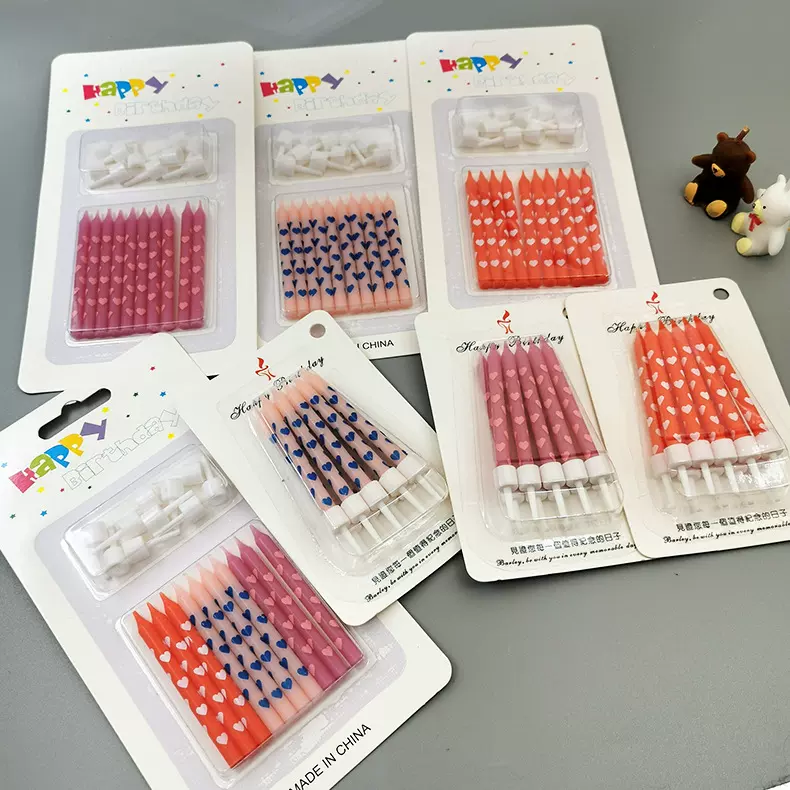 儿童创意彩色蛋糕装饰蜡烛烘焙材料印刷爱心造型图案表白生日蜡烛