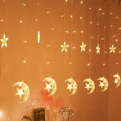 LED Moon Hug Star Curtain String, Instagram Colorful Moon Accompanied by Star Decorative Lights, Christmas 520 Festival Room Decor String