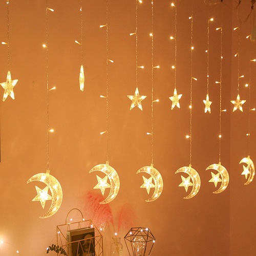 LED月抱星窗帘灯串 ins彩灯月伴星装饰灯圣诞520节日房间装饰灯串