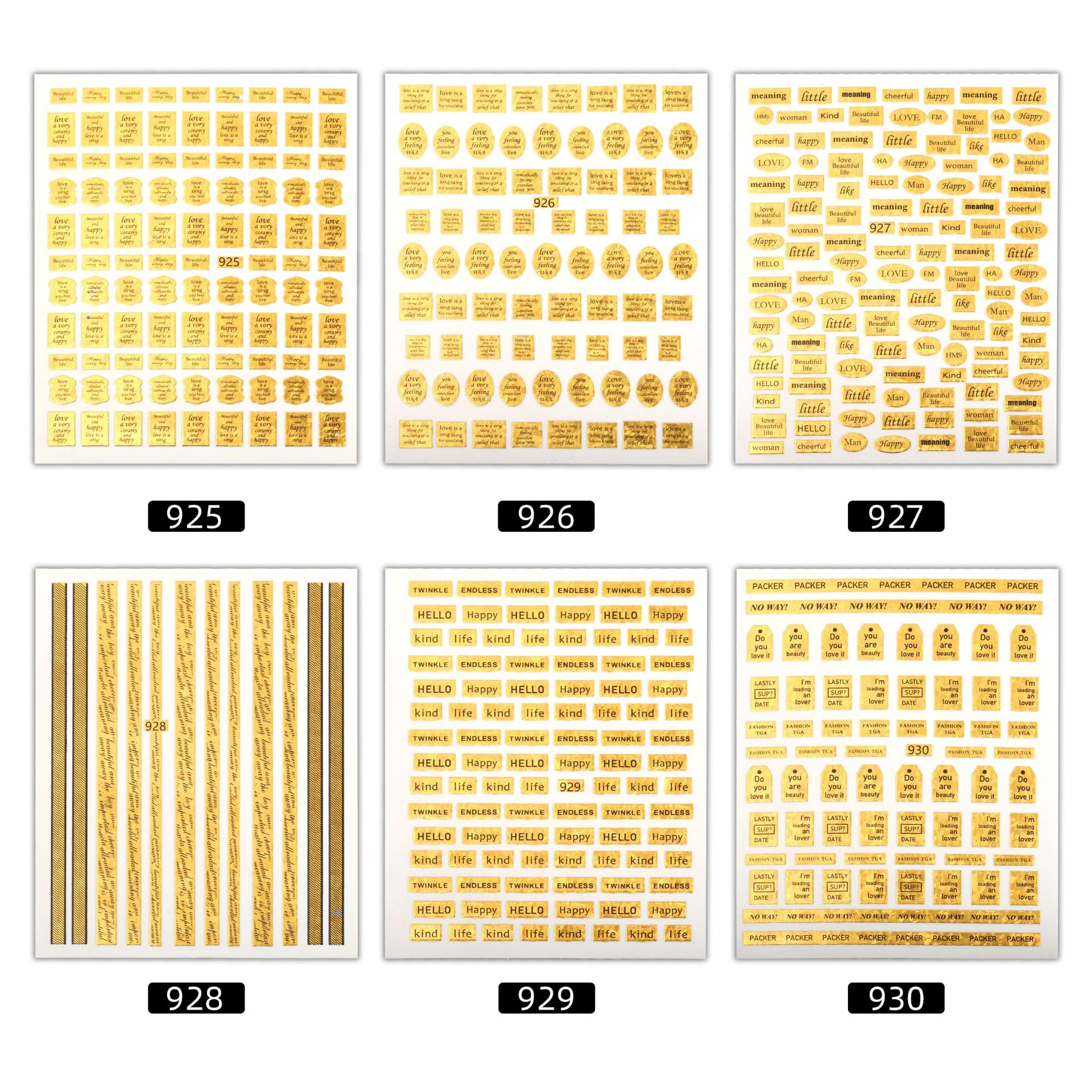 Amazon Venta caliente de uñas retro dorado pegatinas de uñas 3D tridimensional flotante pegatinas de uñas de oro pegatinas de letras inglesas