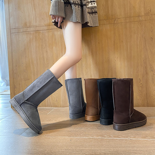 2024 basic snow boots for women 28 cm high winter mid-high warm warm thick sole plus velvet cotton boots manufacturer