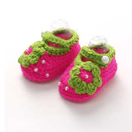 珍珠手工毛线编织宝宝毛线学步鞋 厂家直销 低帮 低筒 草莓鞋