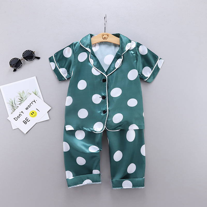 Spring Summer Children's Homewear Ice Silk Casual Pajamas Set Short Sleeve Long Pants Style For Boys And Girls_voghion.com