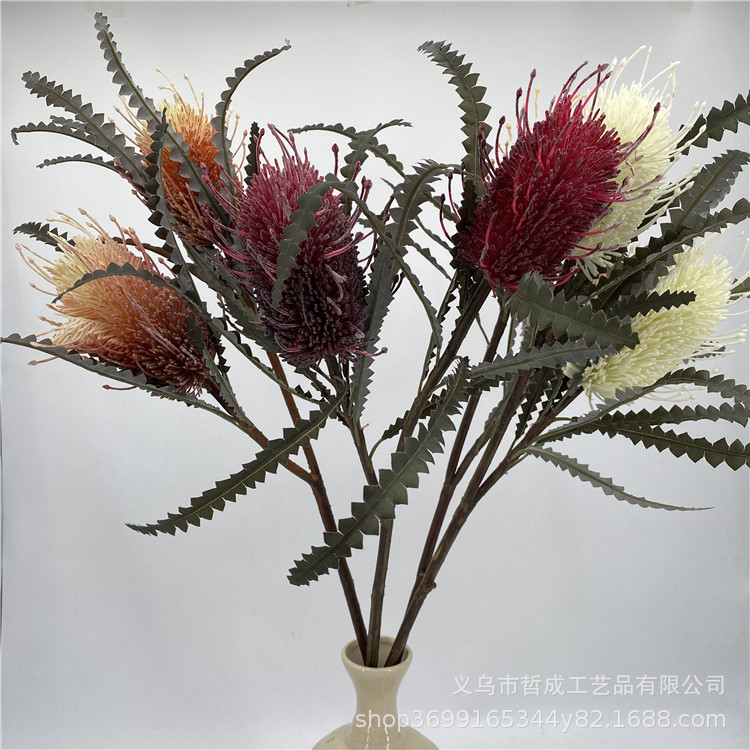 2叉针垫花欧式做旧朝鲜蓟仿真塑料花样板间酒店摆放帝王花超逼真