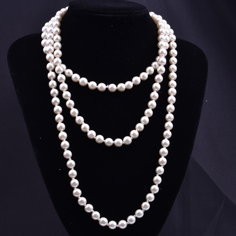 European and American Fashion Glass Imitation Pearl Necklace Women's Simple Knotted Multi-Layer Long Sweater Chain Clothing Accessories Wholesale European and American Fashion Glass Imitation Pearl Necklace Women's Simple Knotted Multi-Layer Long Sweater Chain Clothing Accessories Wholesale