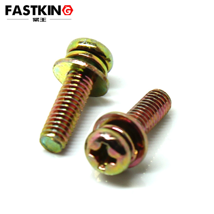 彩锌圆头十字三组合螺丝盘头平弹垫三组合螺丝十字螺钉M3-M6