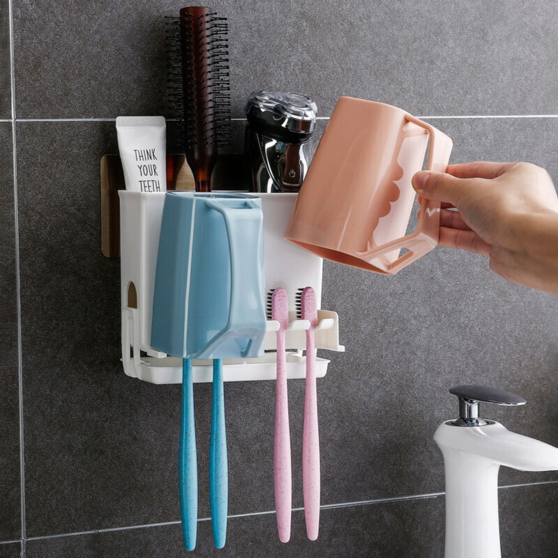 Rack de almacenamiento de cepillo de dientes para el hogar sin ponche taza de lavado traje montado en la pared pasta de dientes cepillo de dientes caja de almacenamiento enjuague bucal estante de almacenamiento de la taza