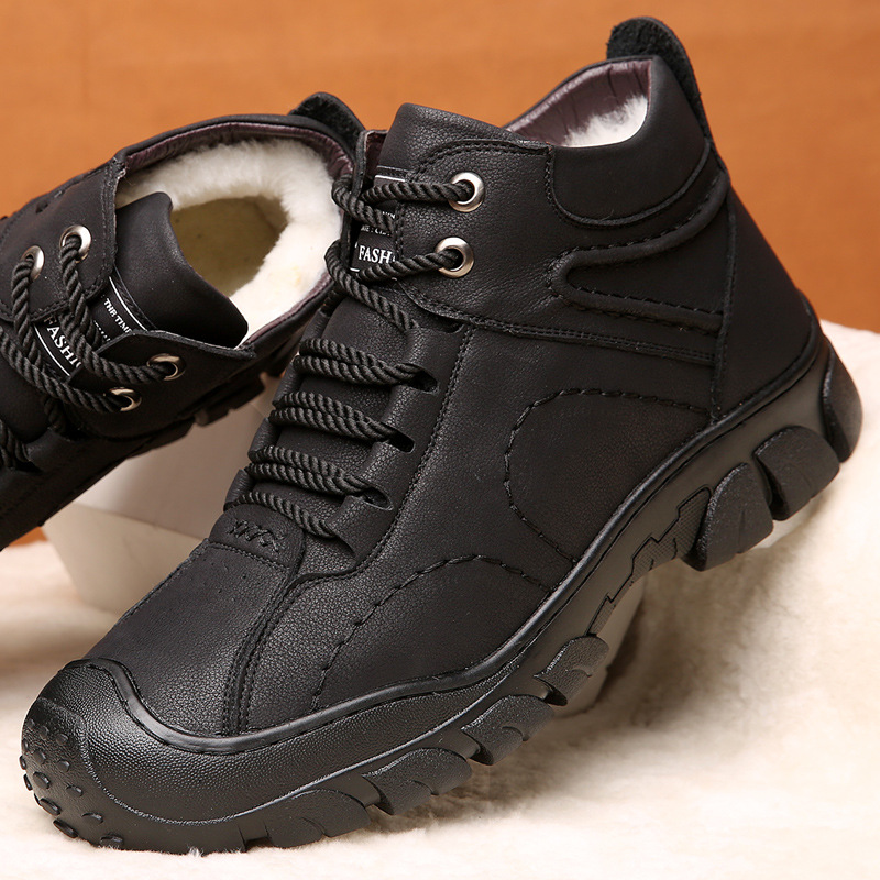 Más tamaño de invierno montañismo al aire libre de lana caliente zapatos acolchados de algodón para hombres botas de hombre altas zapatos de cuero para hombres con forro polar 46 zapatos de hombre