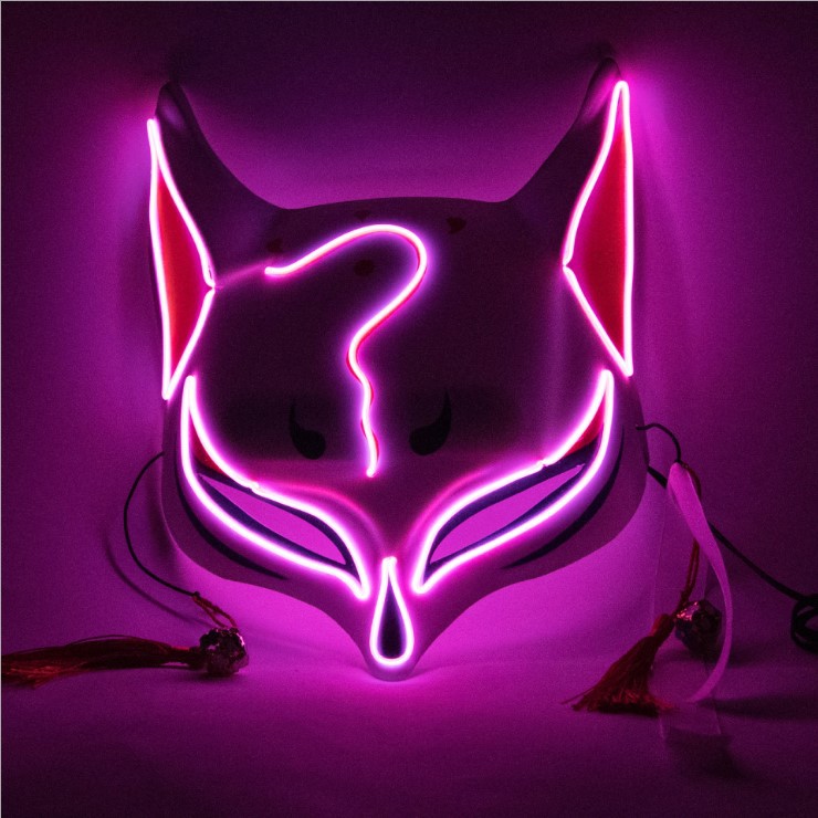 Máscara Luminosa de Halloween EL Fox Onmyoji para Carnaval Transfronterizo, Máscara Brillante para Baile de Fantasmas TikTok, Máscara Nocturna Intermitente, Máscara Divertida Luminosa