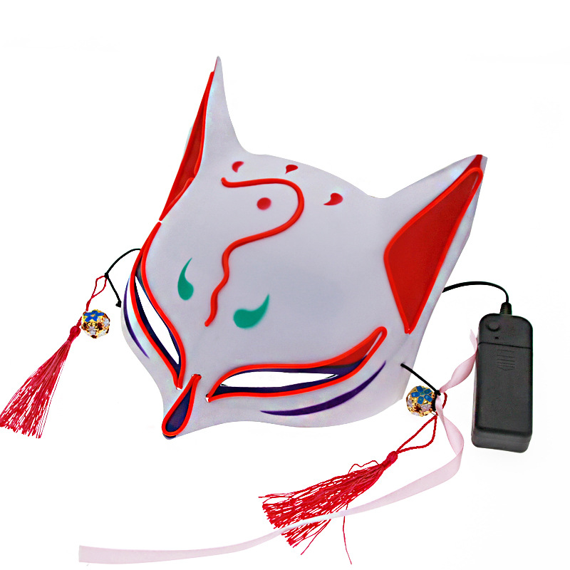 Máscara Luminosa de Halloween EL Fox Onmyoji para Carnaval Transfronterizo, Máscara Brillante para Baile de Fantasmas TikTok, Máscara Nocturna Intermitente, Máscara Divertida Luminosa