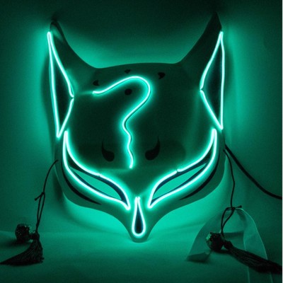 Máscara Luminosa de Halloween EL Fox Onmyoji para Carnaval Transfronterizo, Máscara Brillante para Baile de Fantasmas TikTok, Máscara Nocturna Intermitente, Máscara Divertida Luminosa