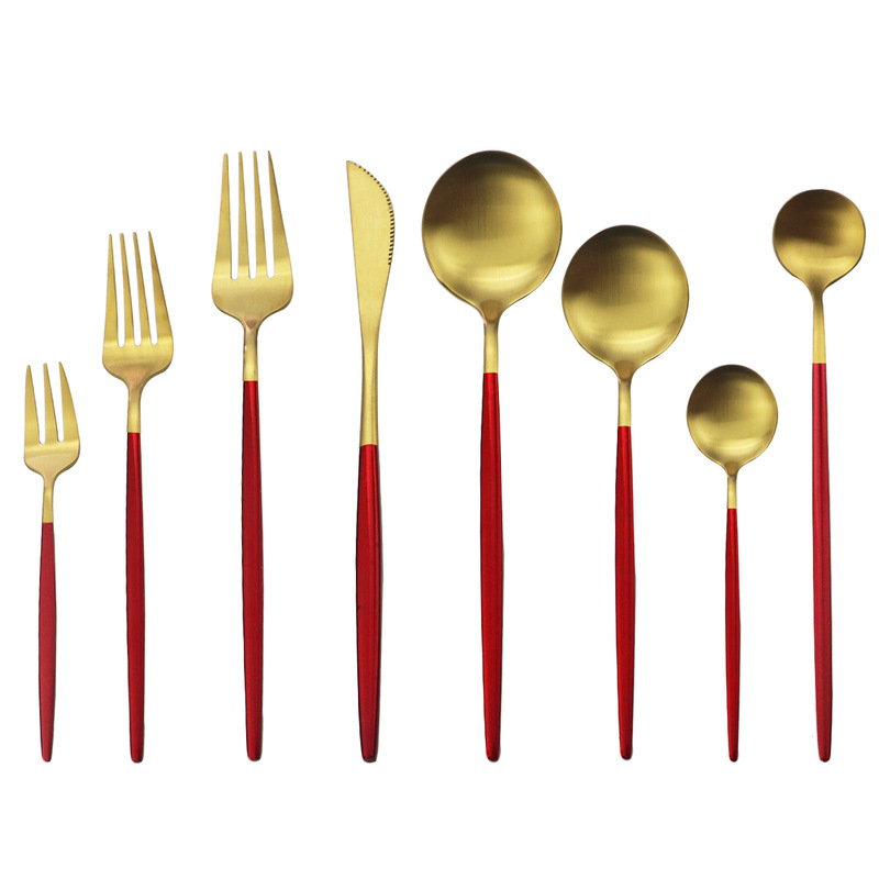 Cross-border stainless steel red gold tableware suit dinner knife dessert fork spoon dinner silverware suit kitchen tableware