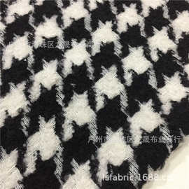 粗纺 男女装大衣面料 千鸟格 黑白 童装箱包鞋材适用