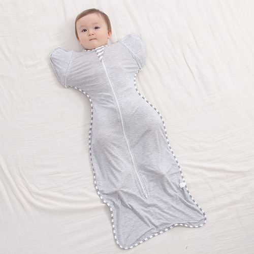 跨境防惊跳睡袋投降式竹纤维婴儿襁褓可拆袖儿童防踢被新生儿包巾